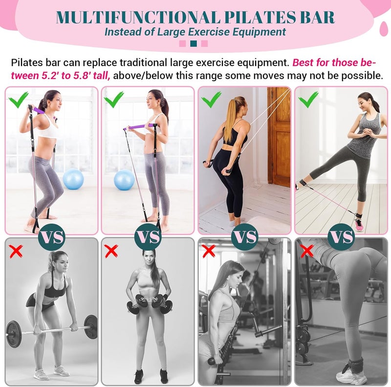 COFOF Pilates Bar Kit with Resistance Bands, Multifunctional Yoga Pilates Bar with Heavy-Duty Metal Adjustment Buckle, Portable Home Gym Pilates Resistance Bar Kit for Women Full Body Workouts - Image 4